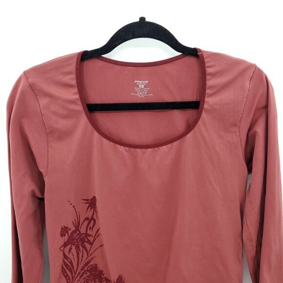 Mid-2000s Patagonia Body Nylon/Spandex Printed Scoop Neck Long Sleeve Top M Red - Picture 4 of 16